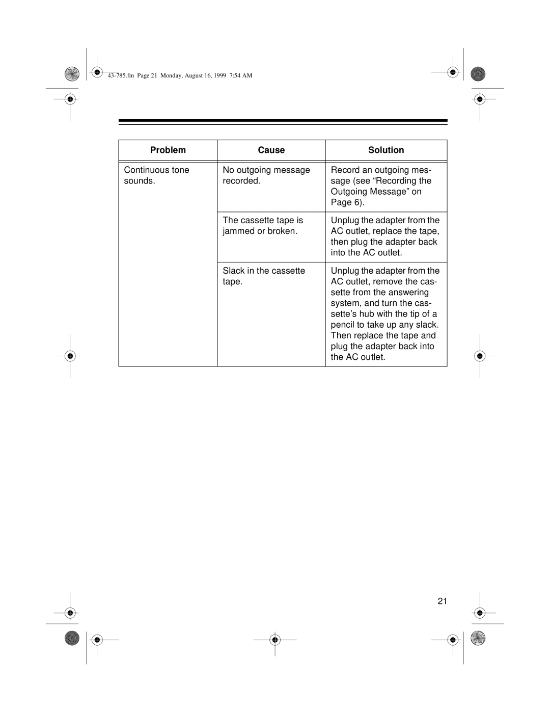 Radio Shack TAD-285 owner manual Fm Page 21 Monday, August 16, 1999 754 AM 