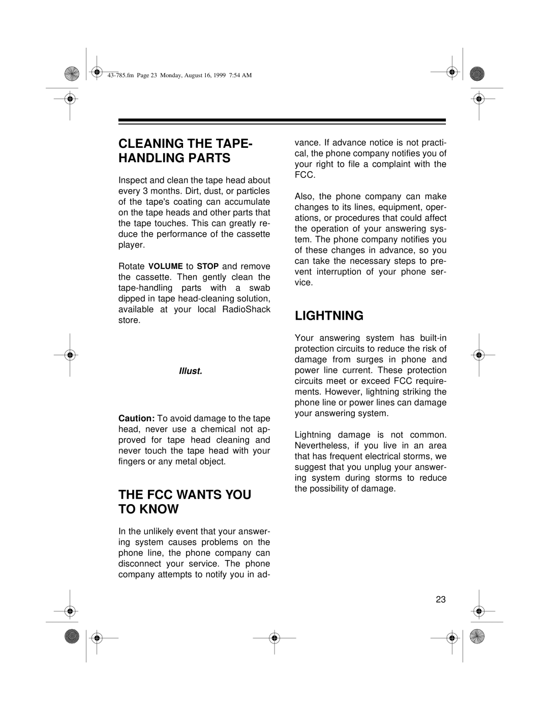 Radio Shack TAD-285 owner manual FCC Wants YOU to Know, Lightning 