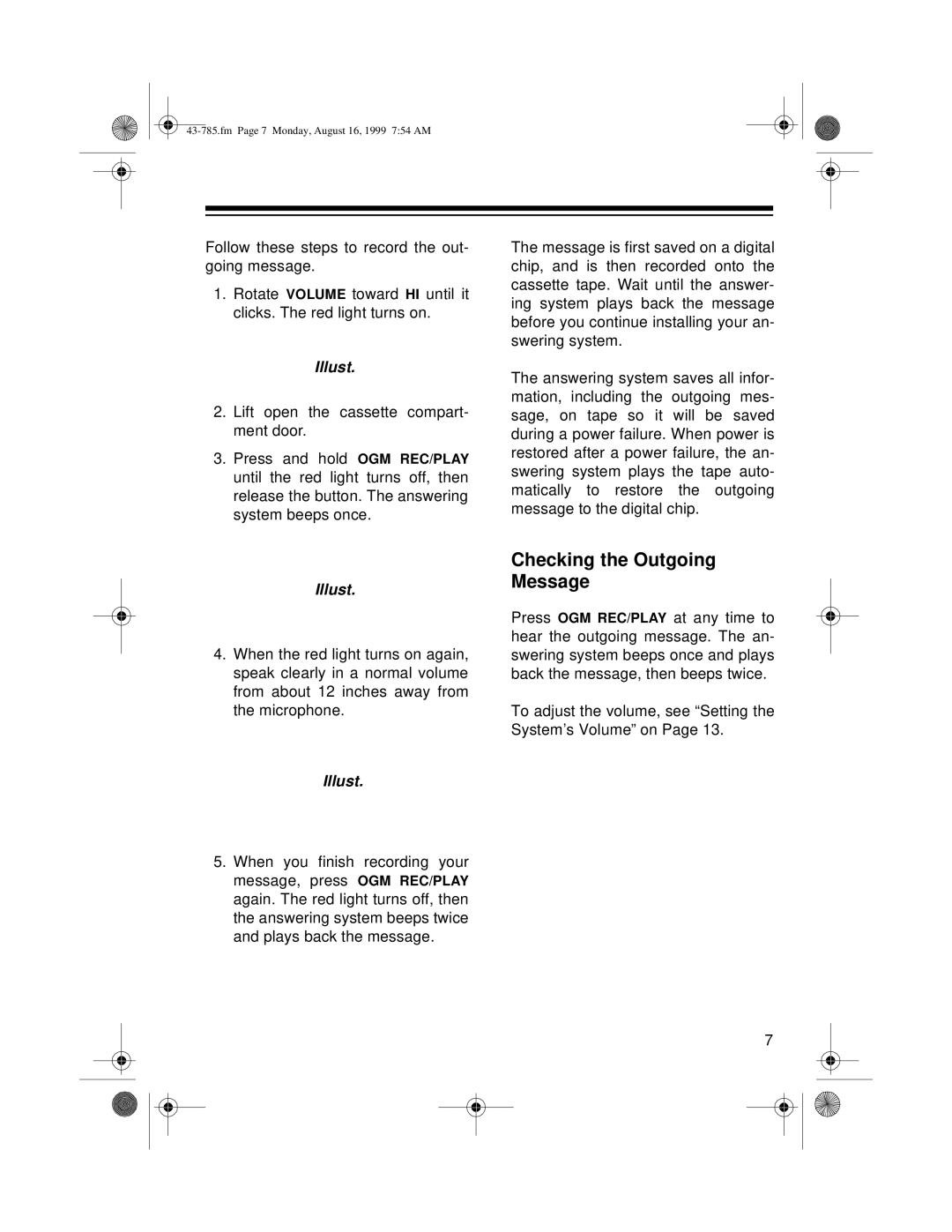 Radio Shack TAD-285 owner manual Checking the Outgoing Message 