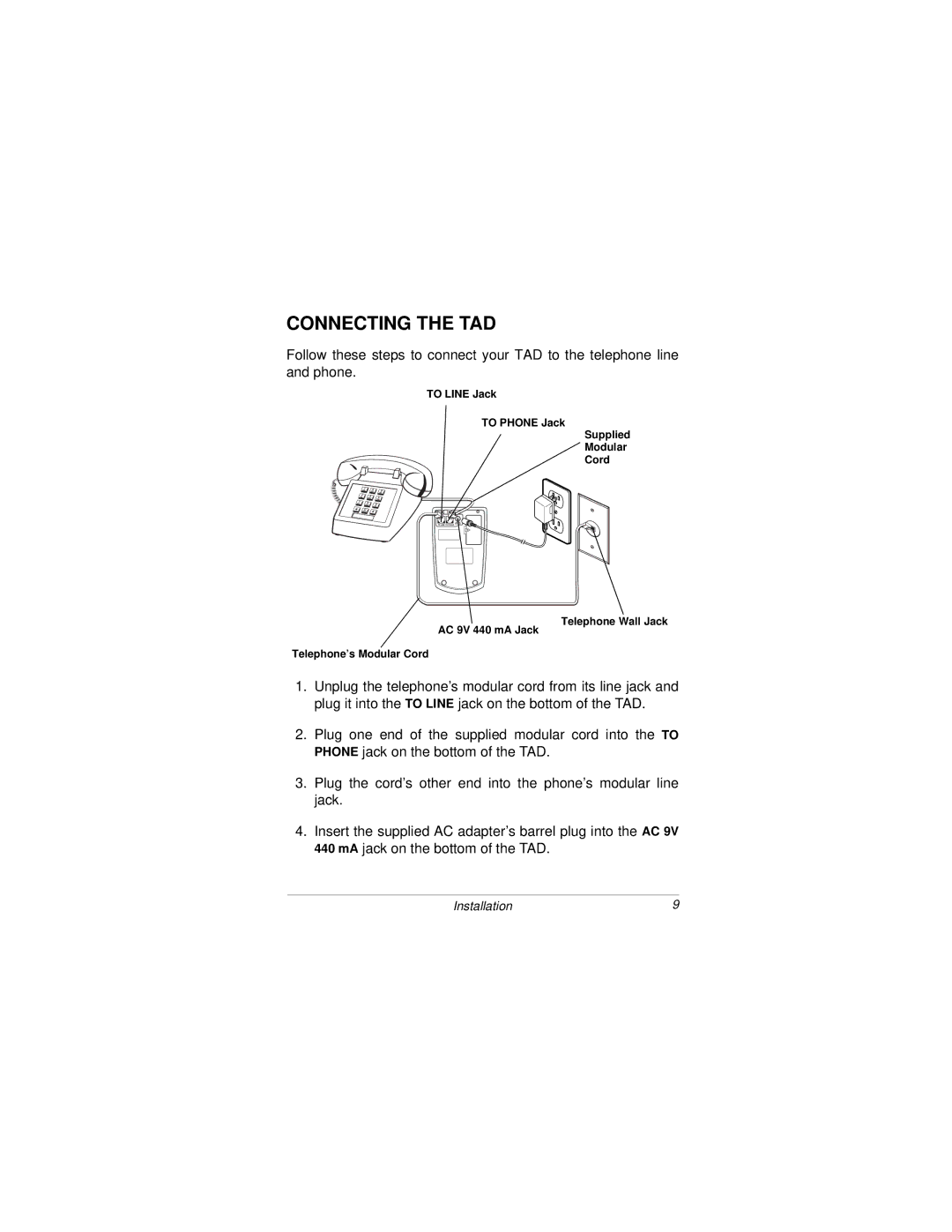 Radio Shack TAD 3809 owner manual Connecting the TAD 