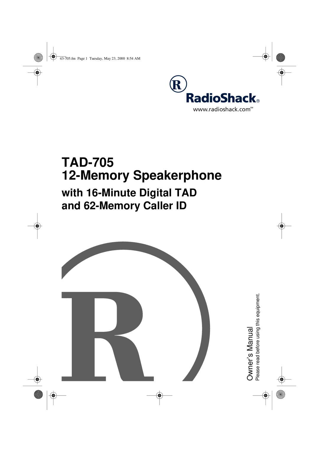 Radio Shack owner manual TAD-705 Memory Speakerphone 