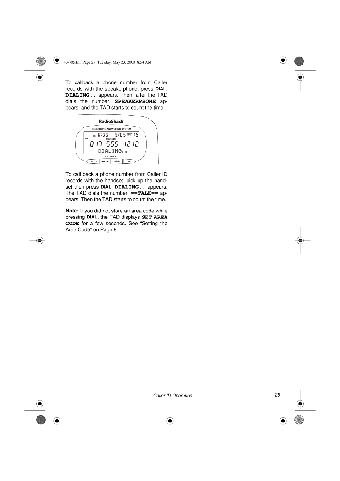 Radio Shack TAD-705 owner manual Fm Page 25 Tuesday, May 23, 2000 854 AM 