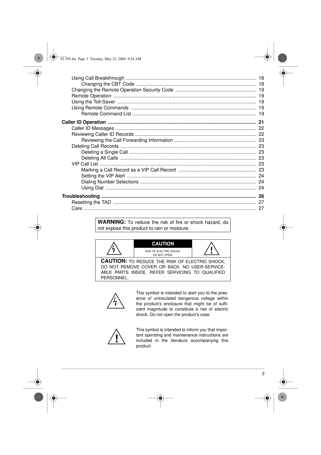 Radio Shack TAD-705 owner manual Caller ID Operation, Troubleshooting 