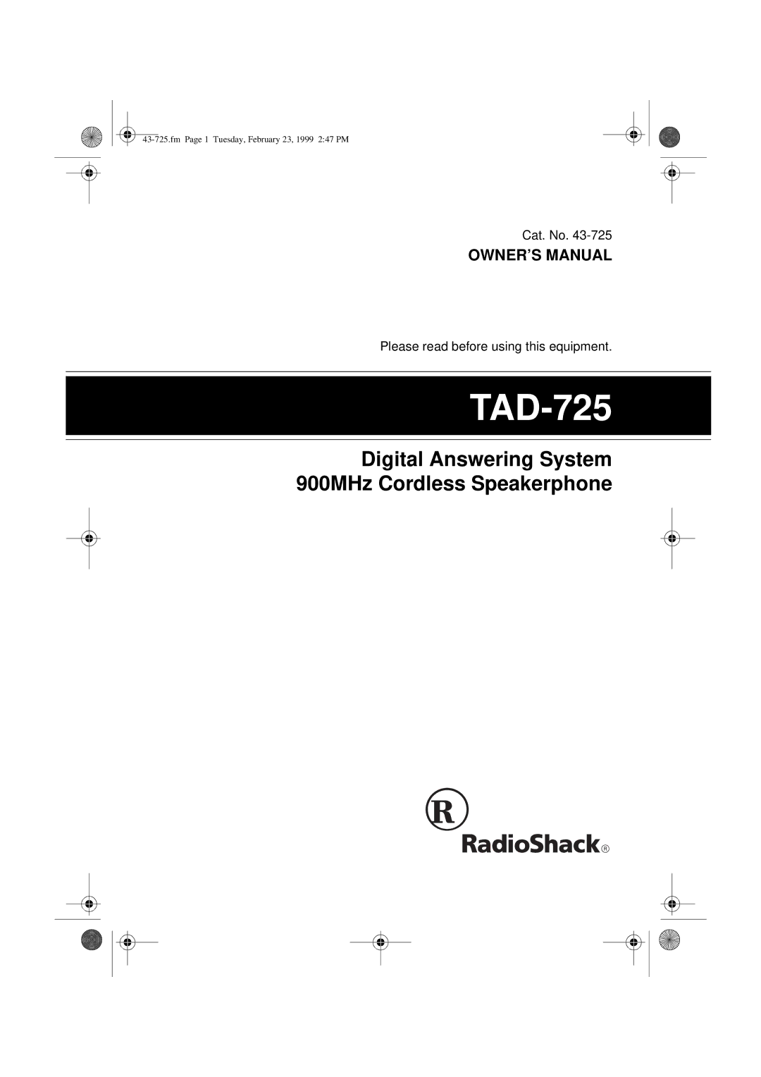 Radio Shack TAD-725 owner manual 