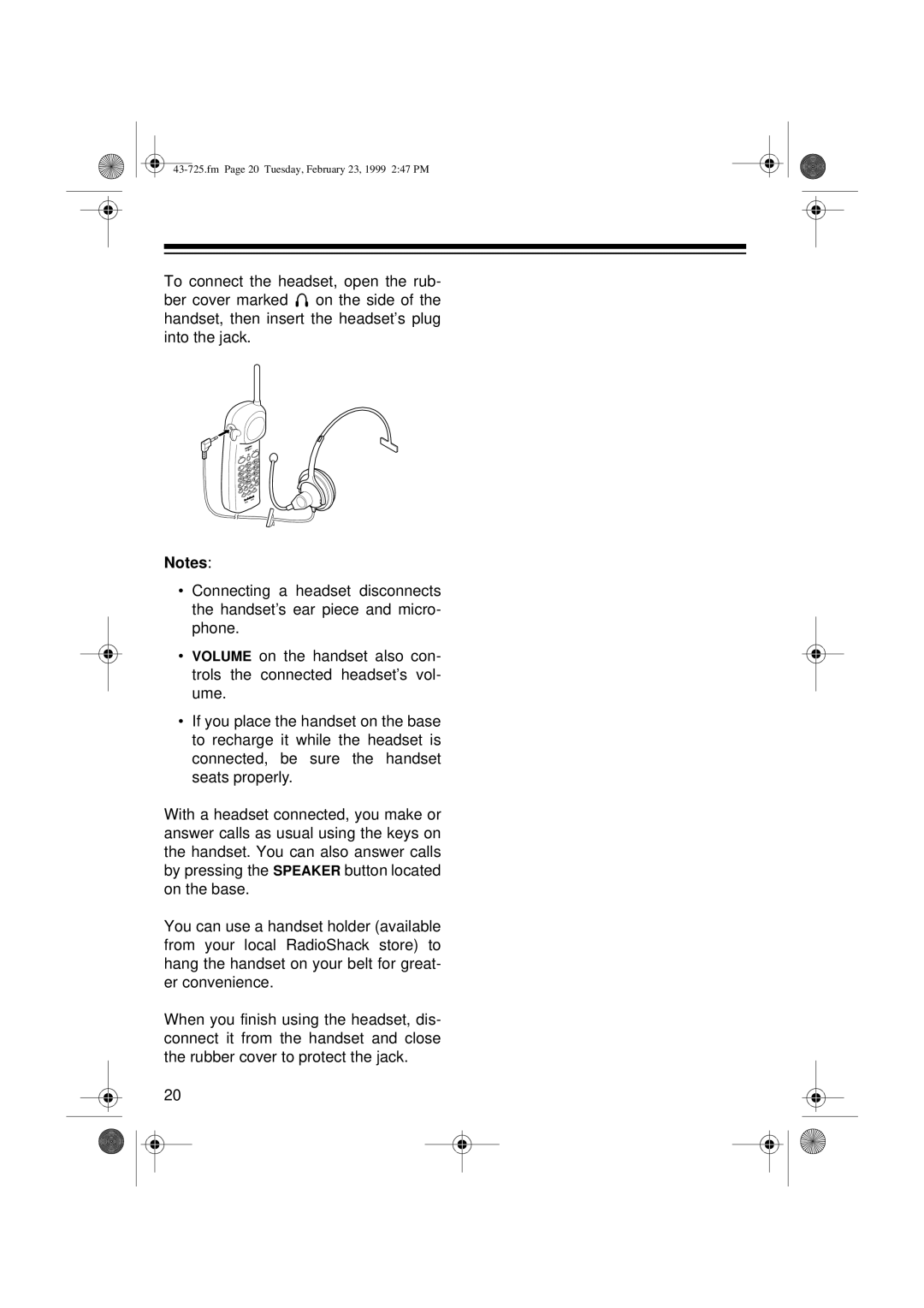 Radio Shack TAD-725 owner manual Fm Page 20 Tuesday, February 23, 1999 247 PM 