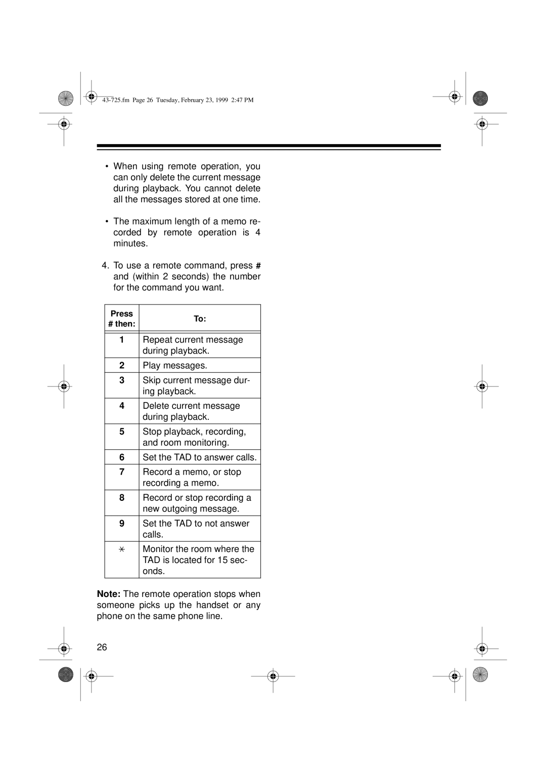 Radio Shack TAD-725 owner manual Repeat current message 