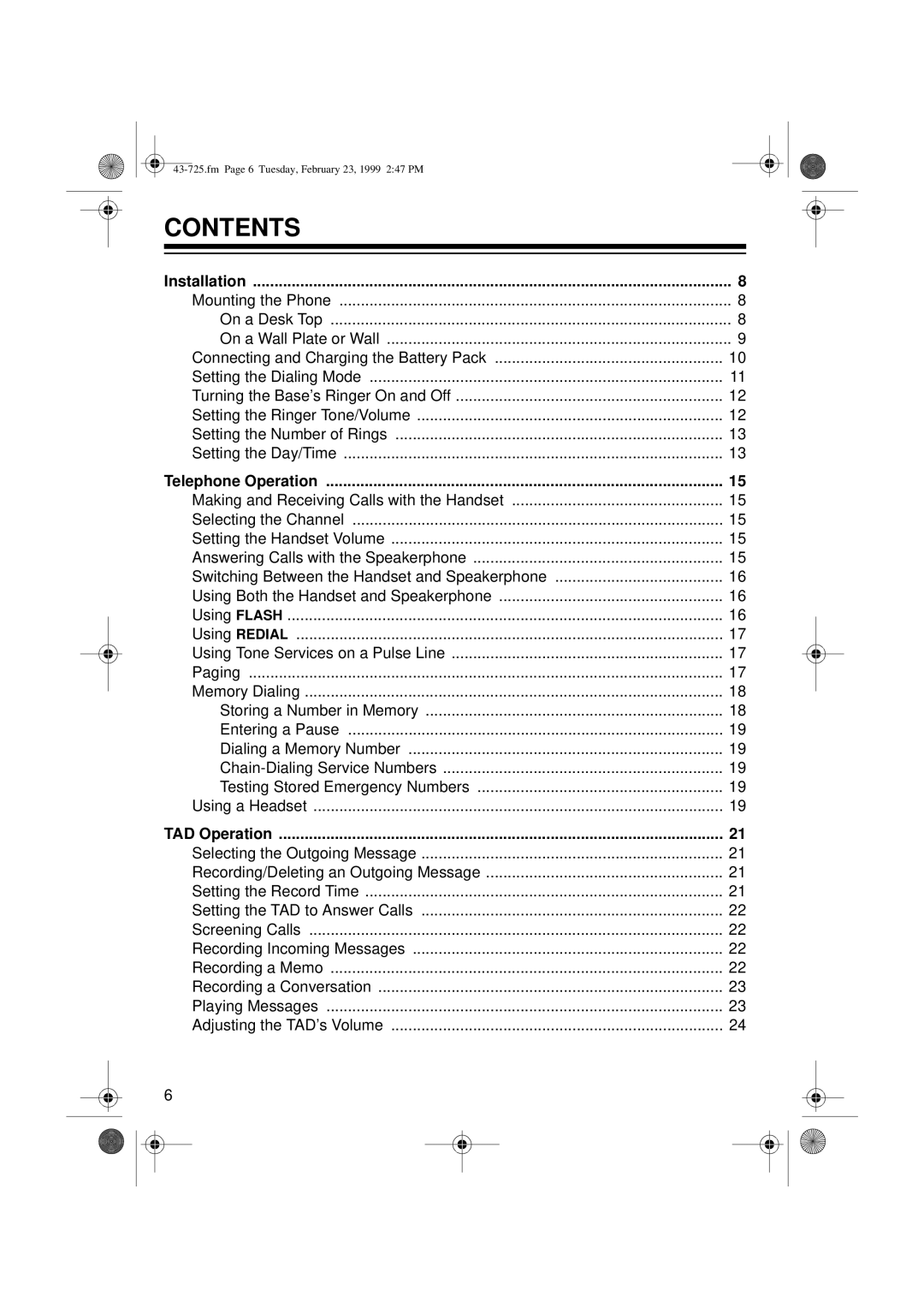 Radio Shack TAD-725 owner manual Contents 