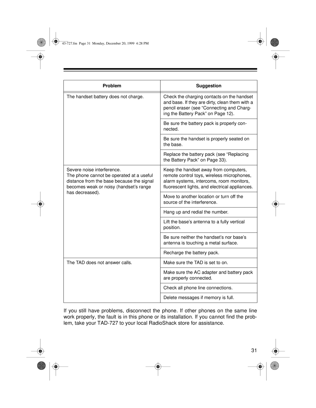 Radio Shack TAD-727 owner manual Fm Page 31 Monday, December 20, 1999 428 PM 