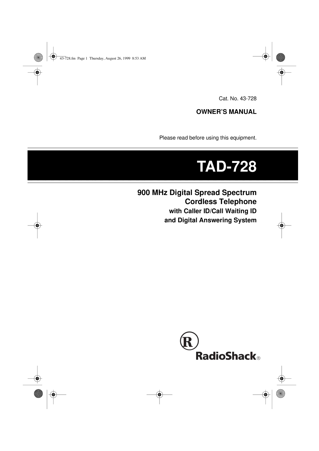 Radio Shack TAD-728 owner manual With Caller ID/Call Waiting ID and Digital Answering System 