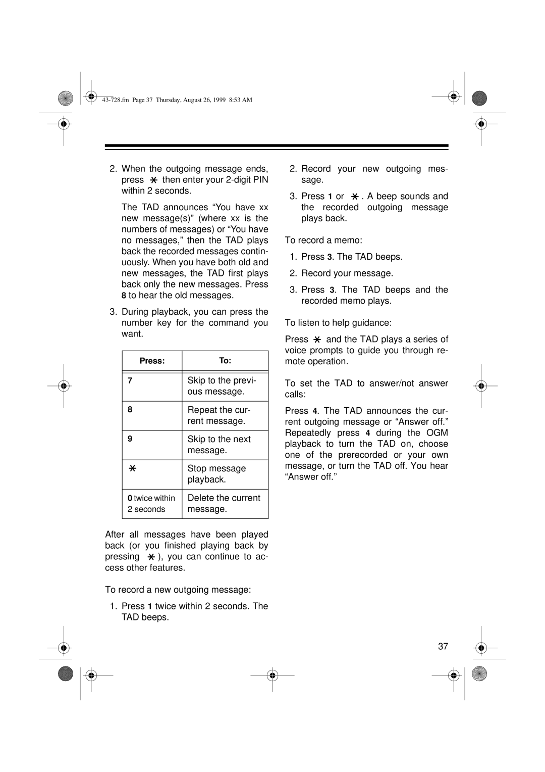 Radio Shack TAD-728 owner manual Delete the current 