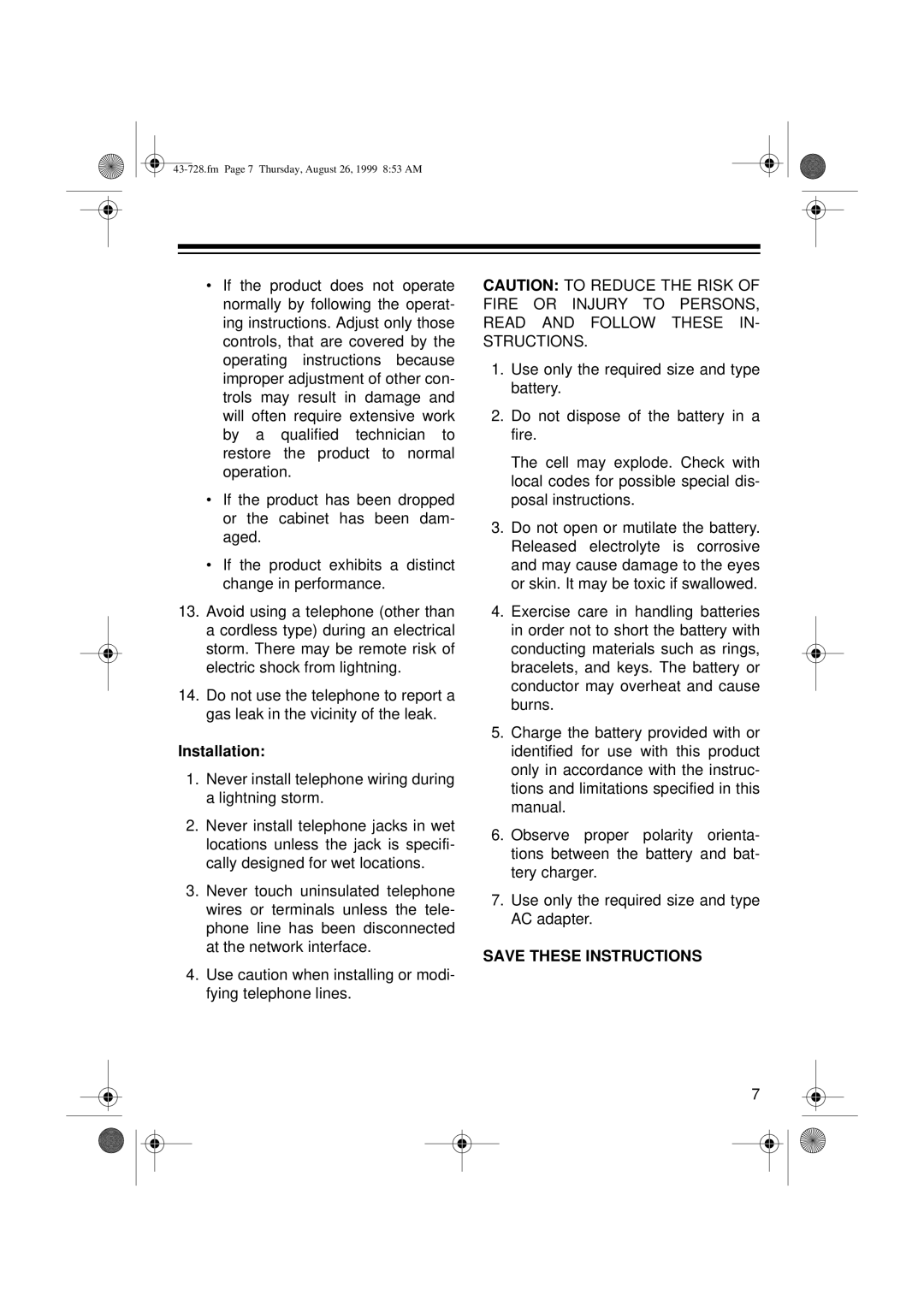 Radio Shack TAD-728 owner manual Installation 