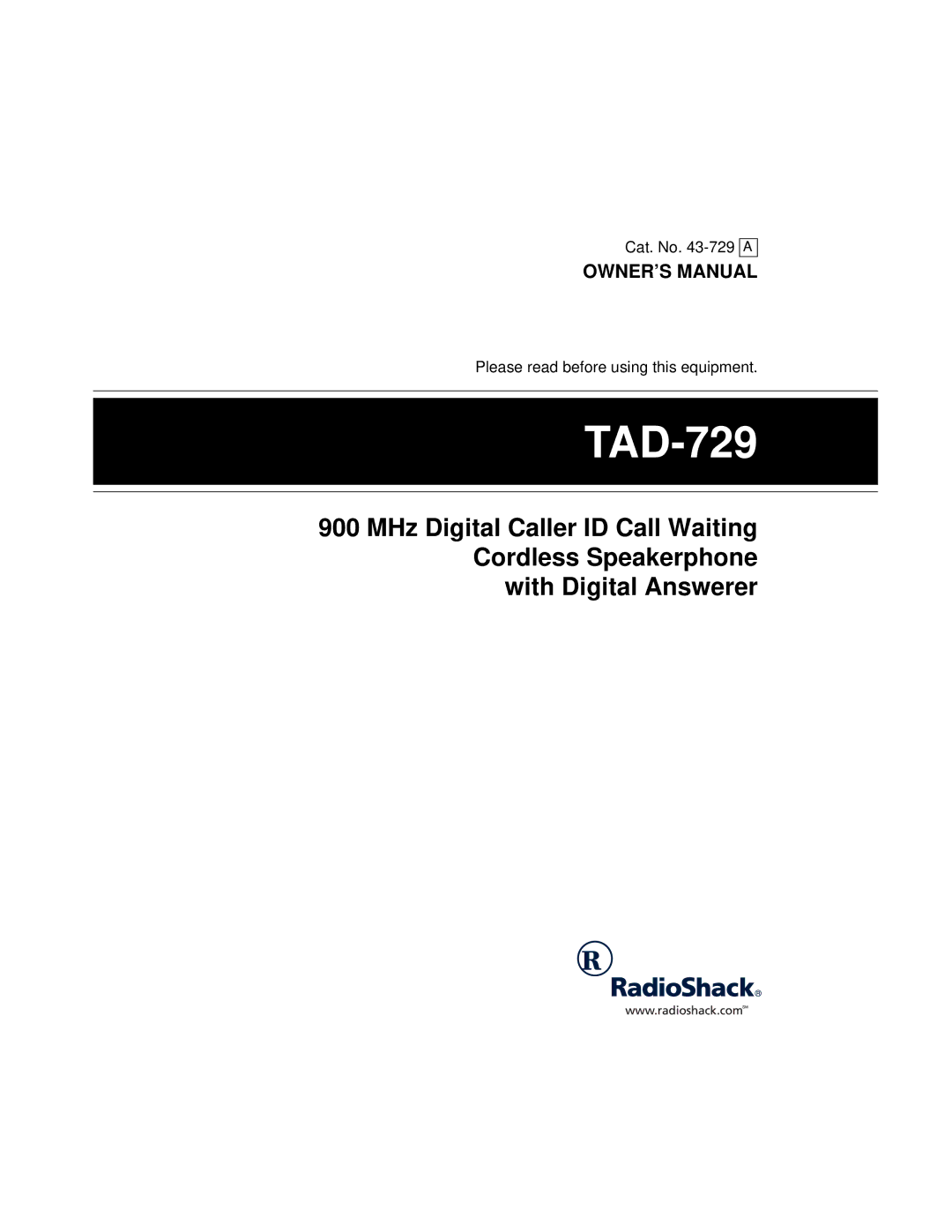 Radio Shack TAD-729 owner manual 