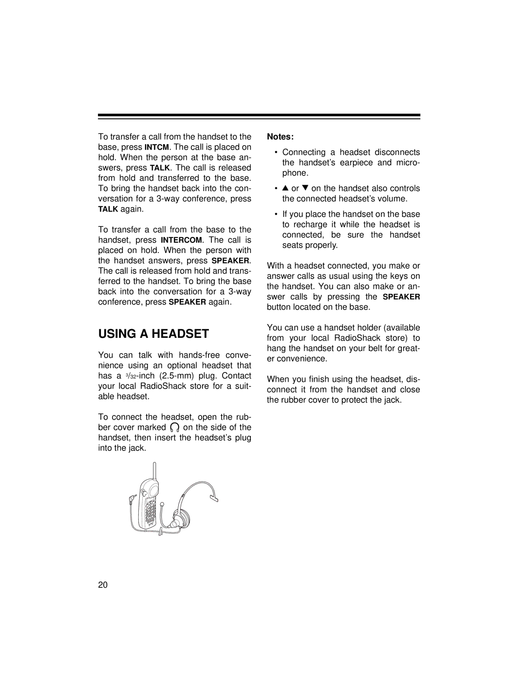 Radio Shack TAD-729 owner manual Using a Headset 