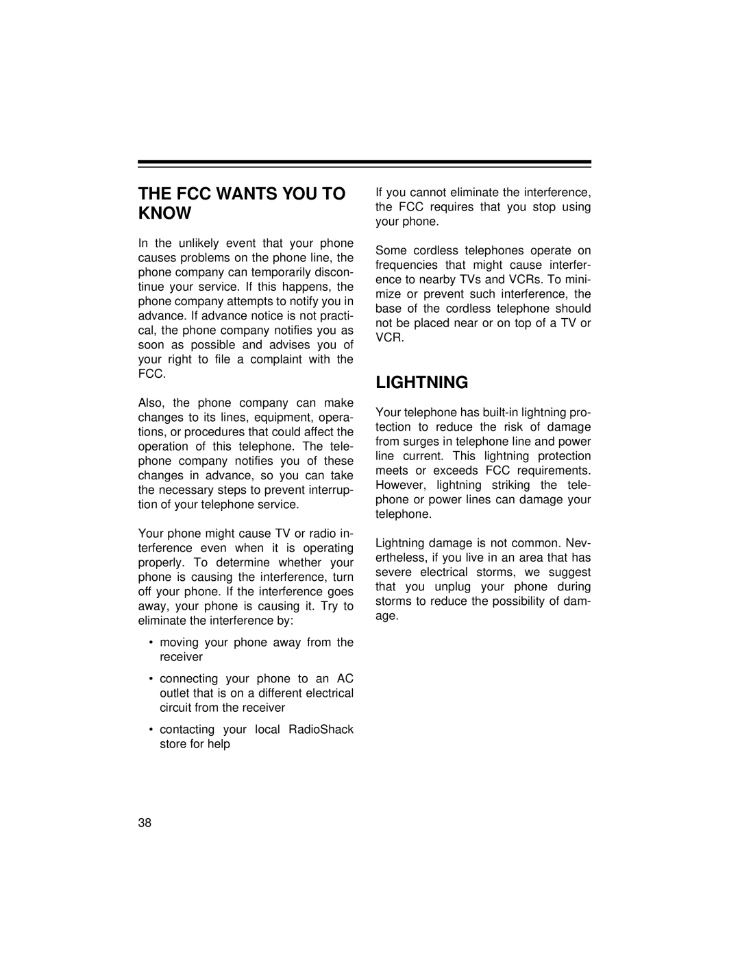 Radio Shack TAD-729 owner manual FCC Wants YOU to Know, Lightning 