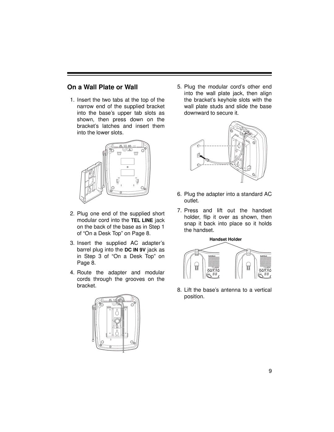 Radio Shack TAD-729 owner manual On a Wall Plate or Wall 