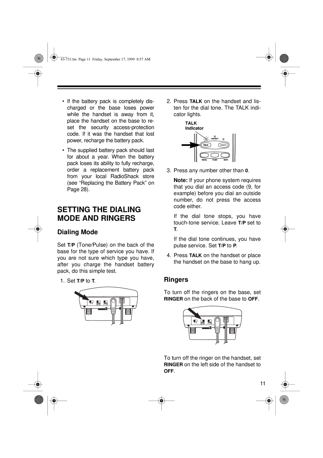 Radio Shack TAD-733 owner manual Dialing Mode, Ringers 