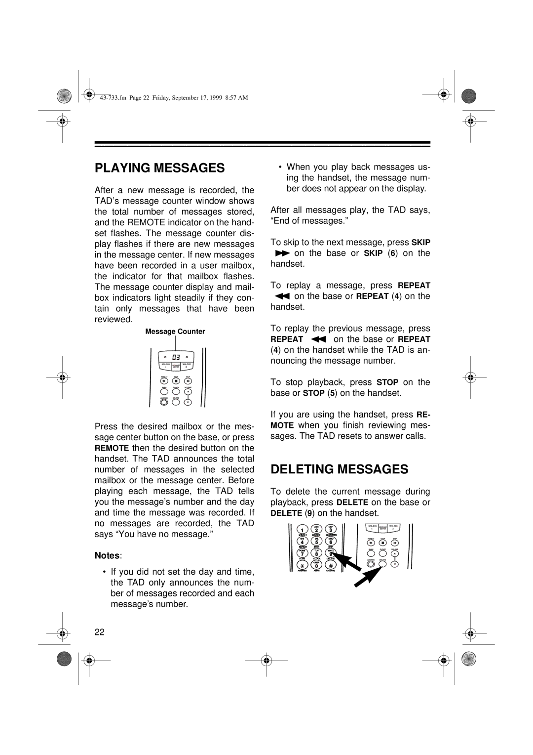 Radio Shack TAD-733 owner manual Playing Messages, Deleting Messages 