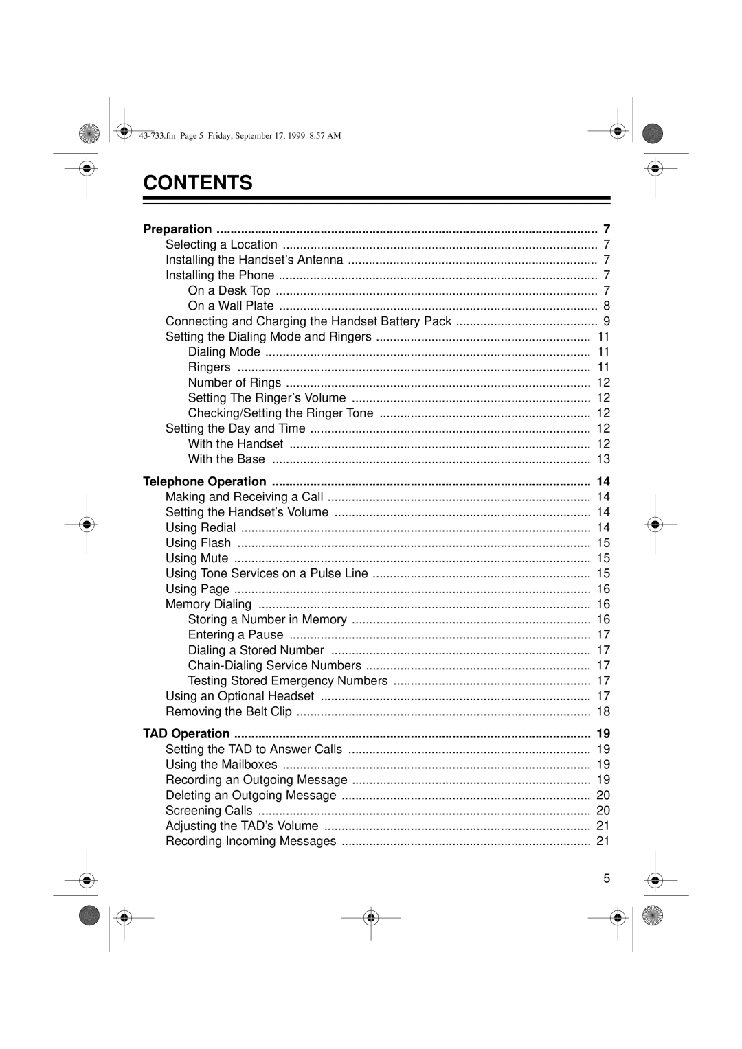 Radio Shack TAD-733 owner manual Contents 