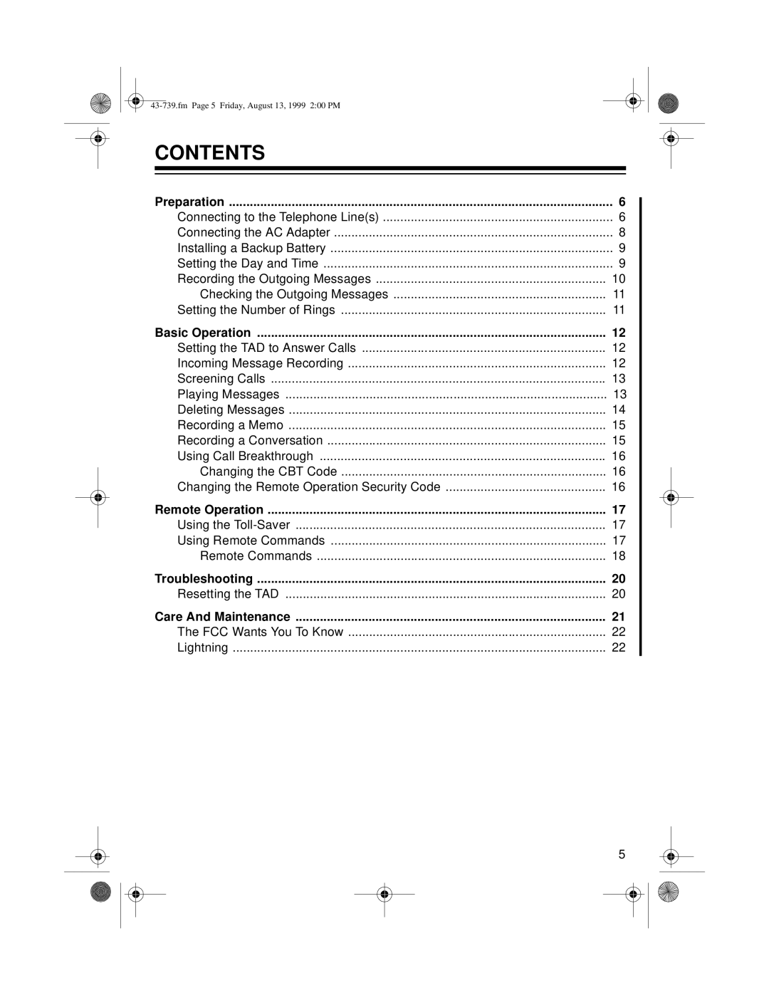 Radio Shack TAD-739 owner manual Contents 