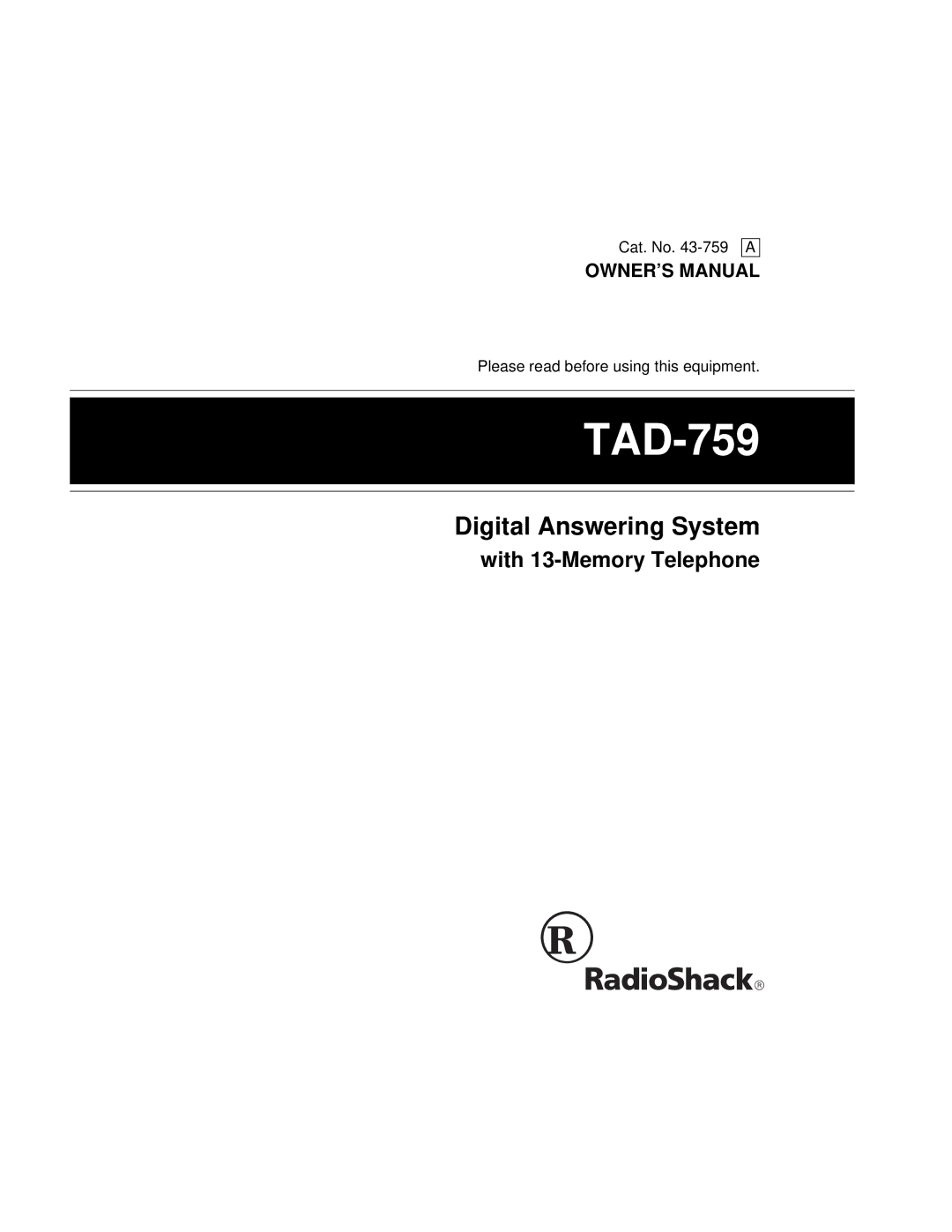 Radio Shack TAD-759 owner manual 