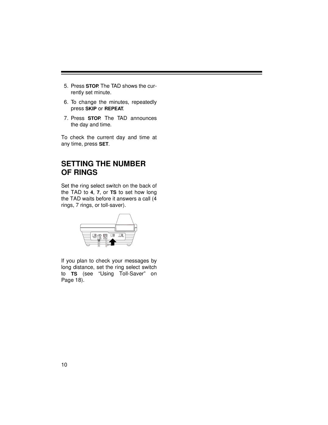 Radio Shack TAD-759 owner manual Setting the Number of Rings 