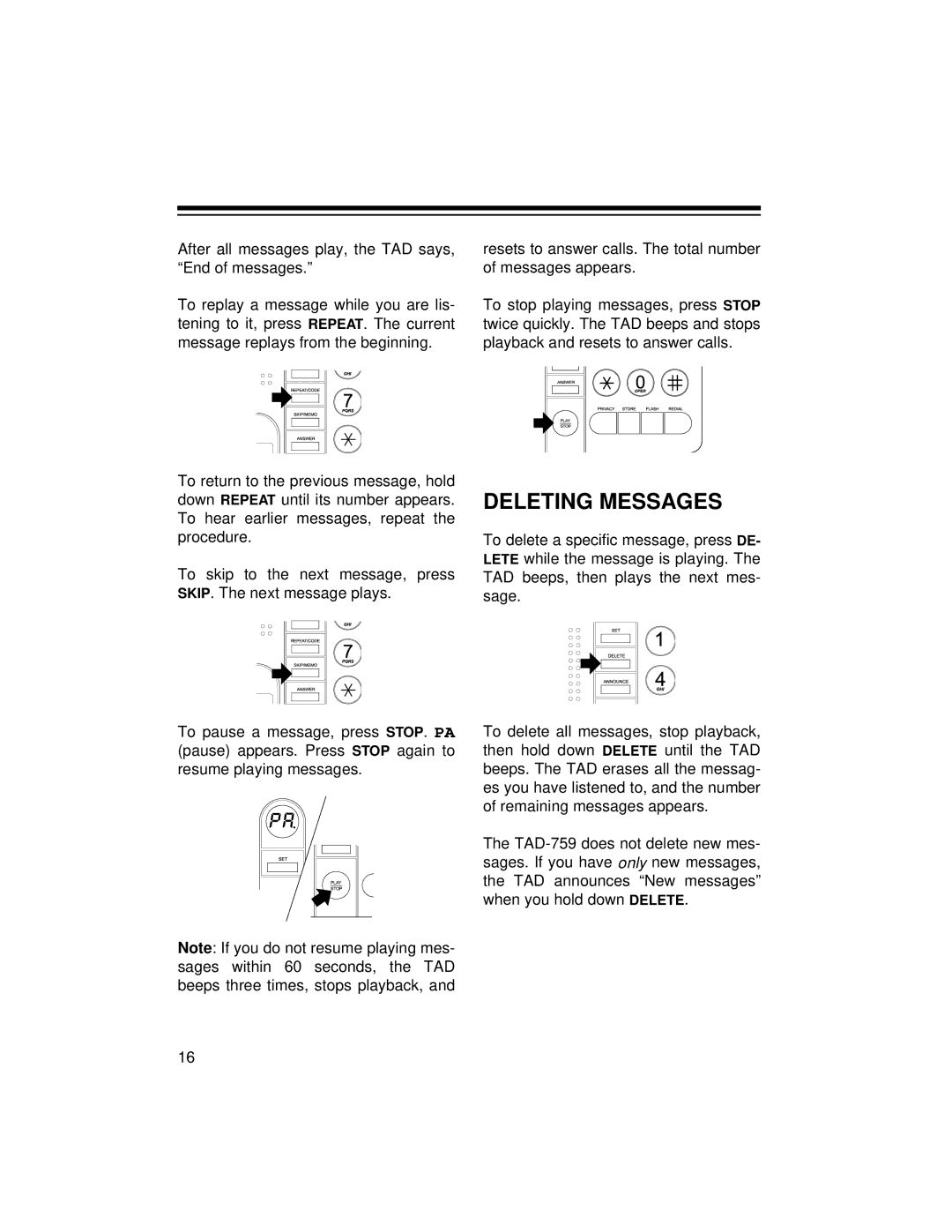 Radio Shack TAD-759 owner manual Deleting Messages 