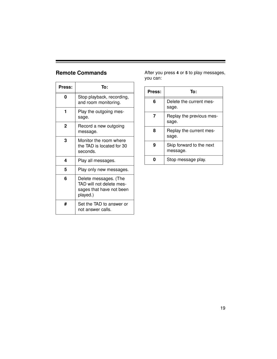 Radio Shack TAD-759 owner manual Remote Commands, Press 