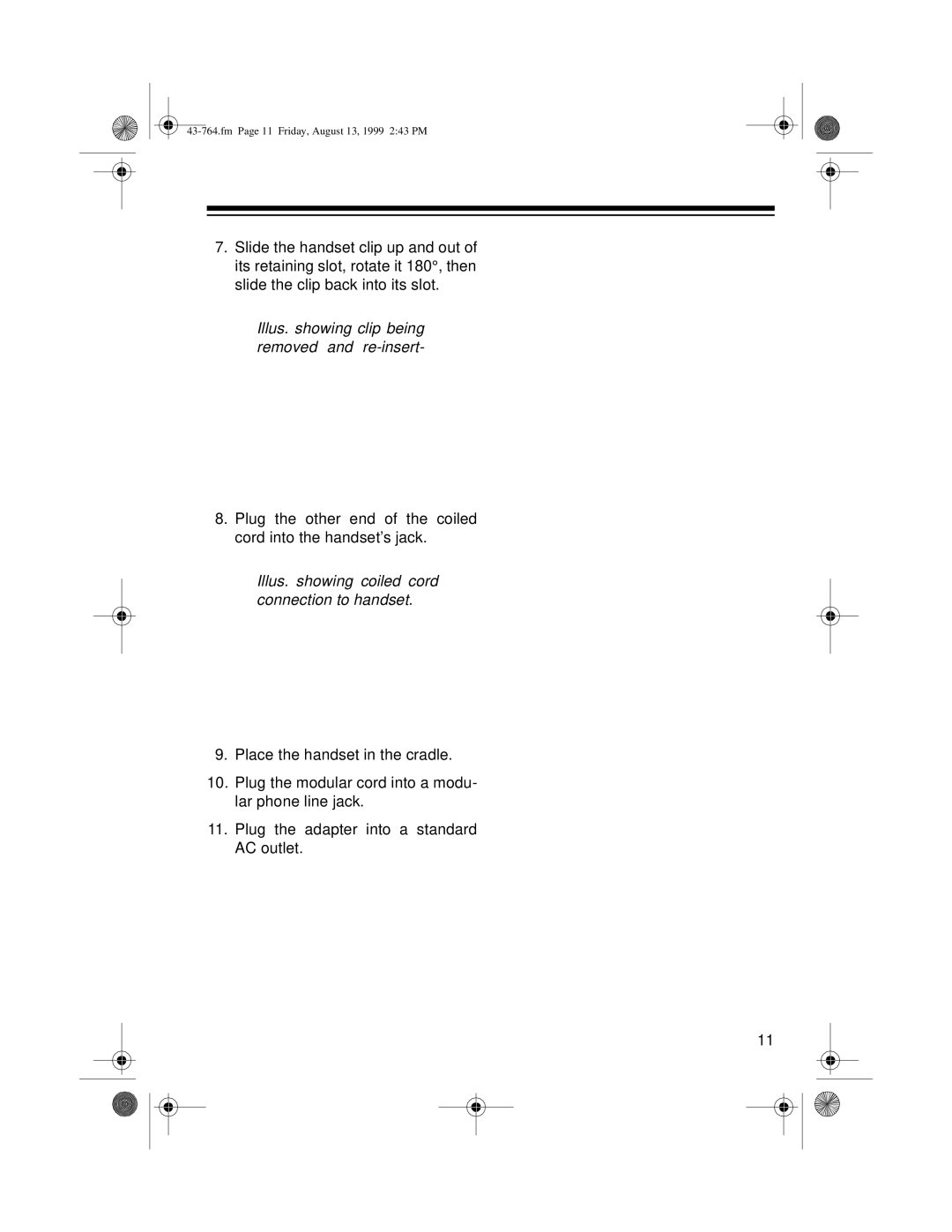 Radio Shack TAD-764 owner manual Illus. showing clip being removed and re-insert 