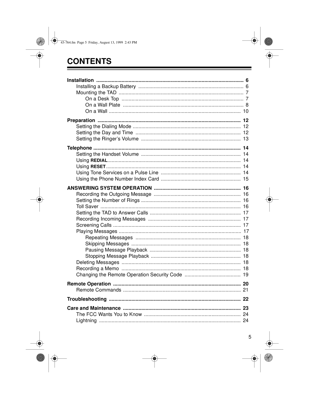 Radio Shack TAD-764 owner manual Contents 