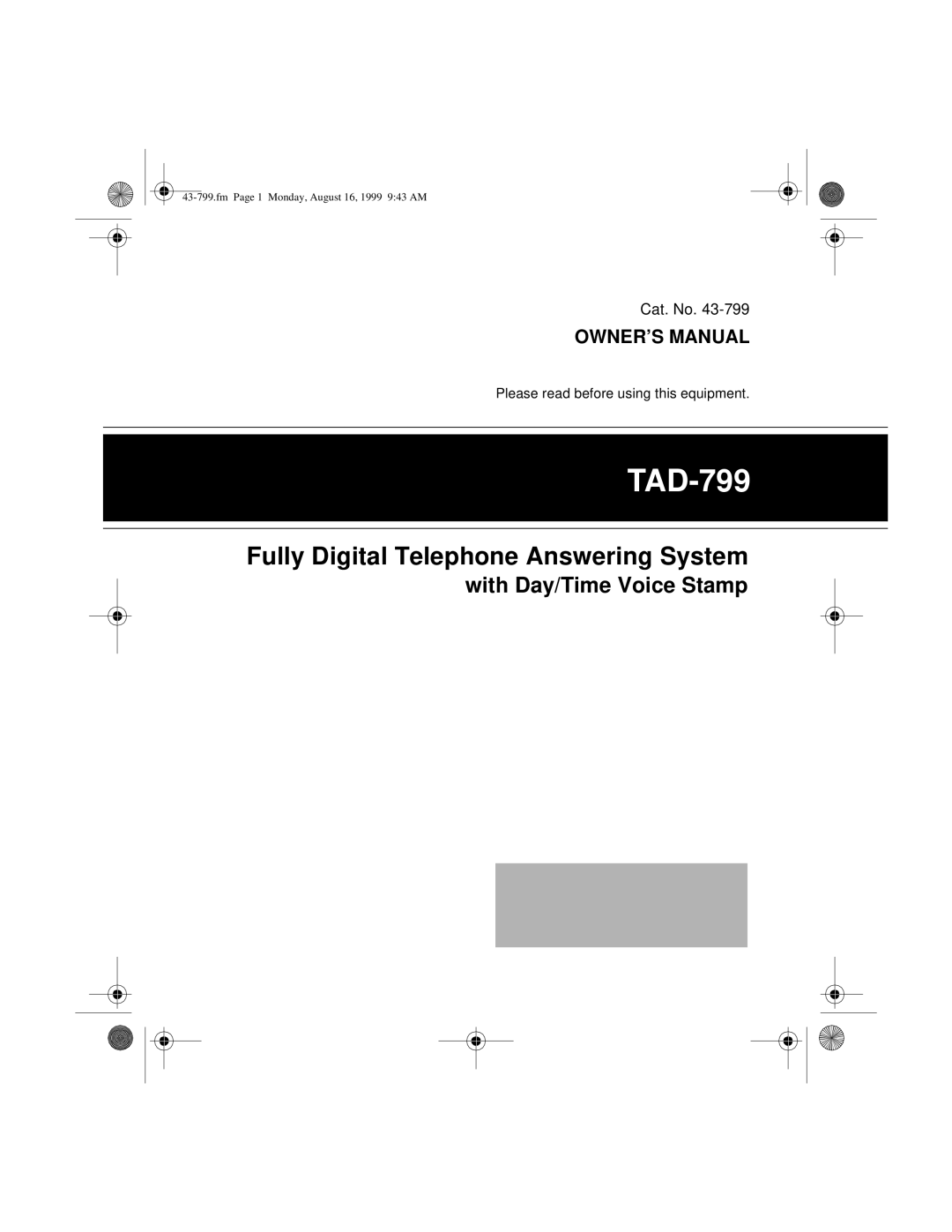 Radio Shack TAD-799 owner manual 