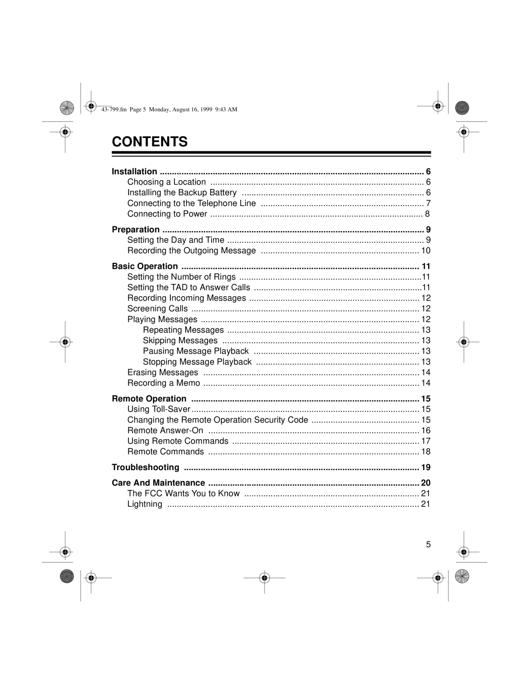 Radio Shack TAD-799 owner manual Contents 