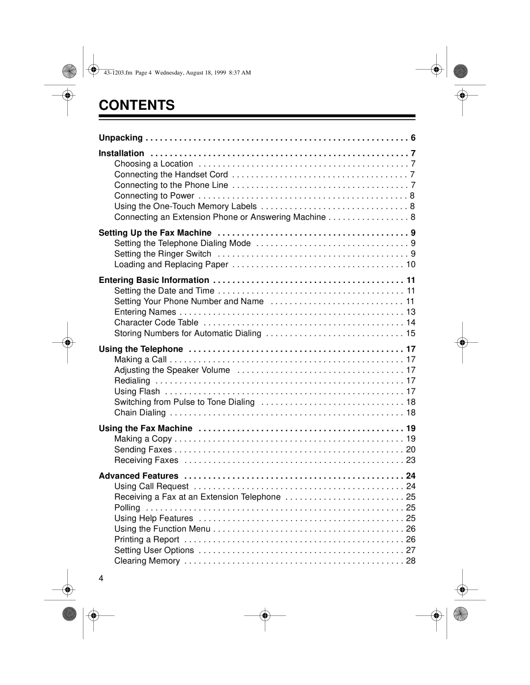 Radio Shack TFX-1031 owner manual Contents 