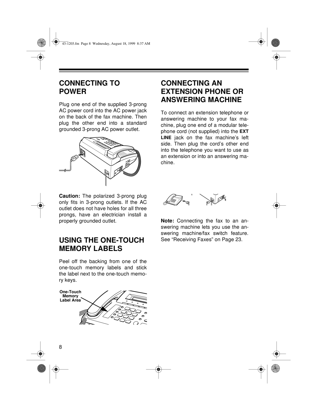 Radio Shack TFX-1031 owner manual Connecting to Power, Connecting AN Extension Phone or Answering Machine 