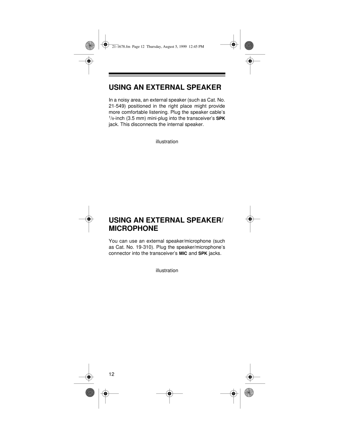 Radio Shack TRC-234 owner manual Using AN External Speaker, Using AN External SPEAKER/ Microphone 