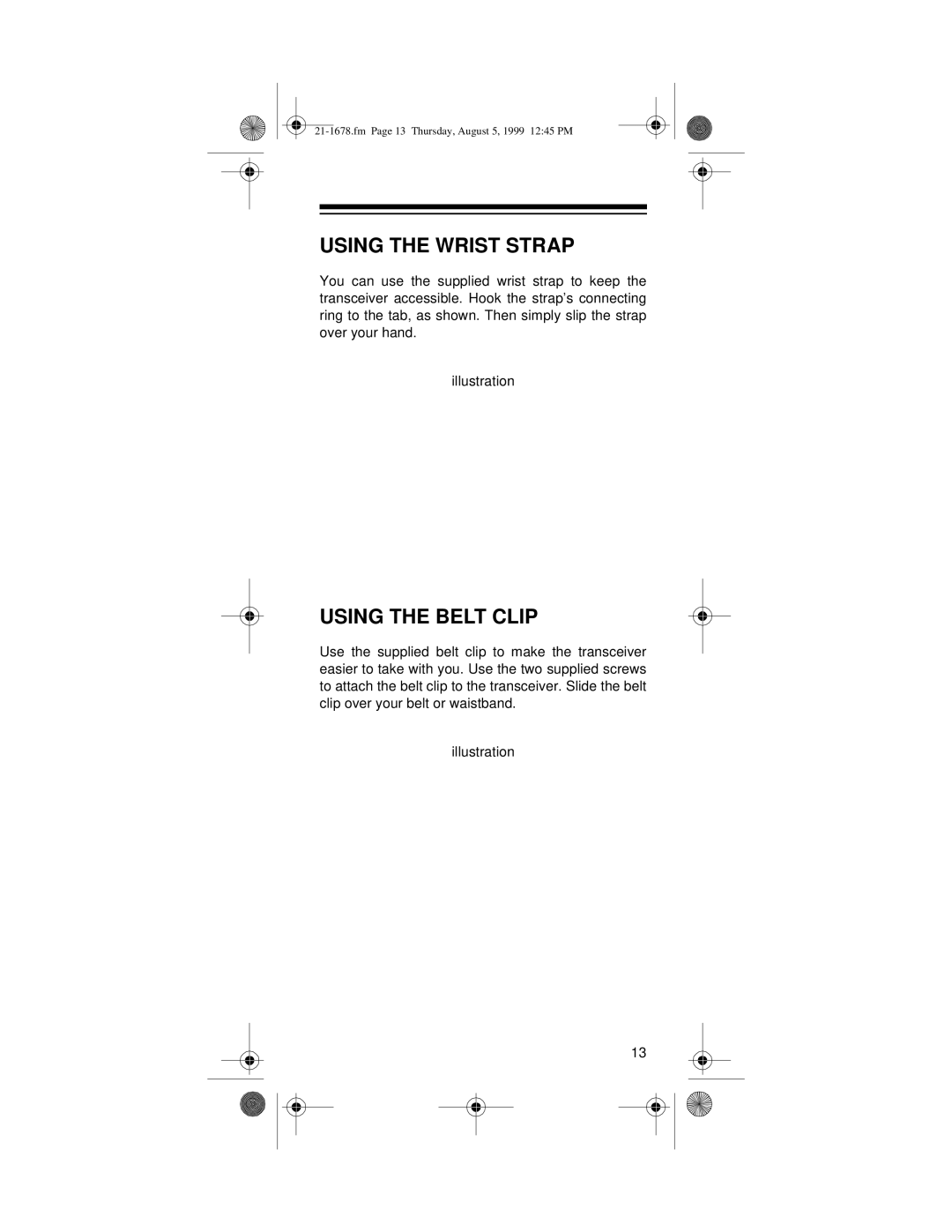 Radio Shack TRC-234 owner manual Using the Wrist Strap, Using the Belt Clip 