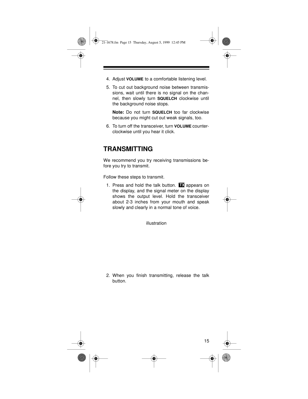 Radio Shack TRC-234 owner manual Transmitting 