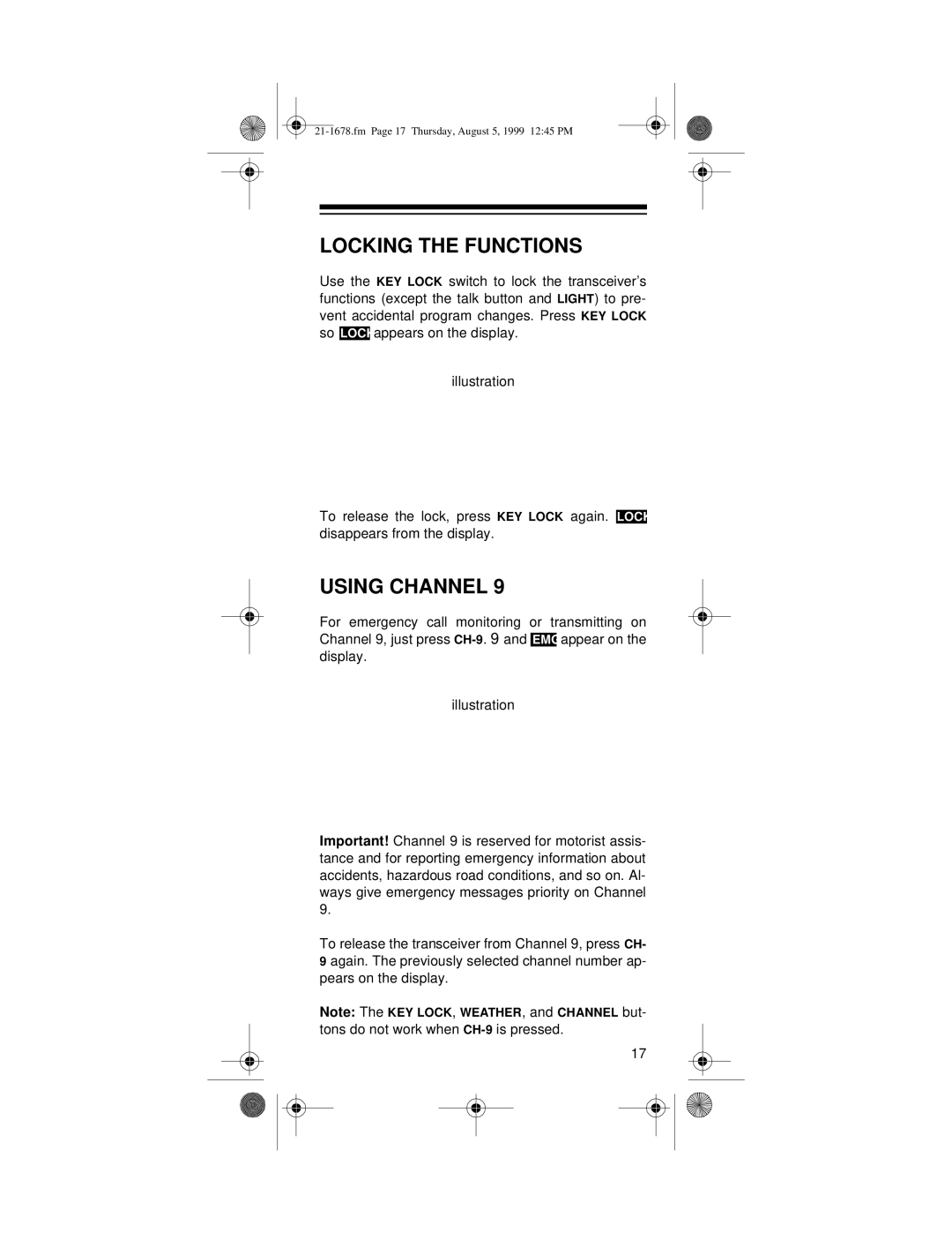 Radio Shack TRC-234 owner manual Locking the Functions, Using Channel 