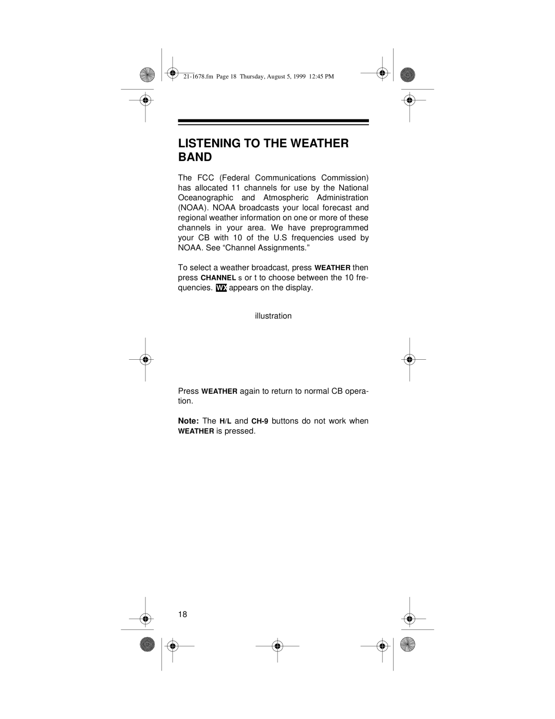 Radio Shack TRC-234 owner manual Listening to the Weather Band 