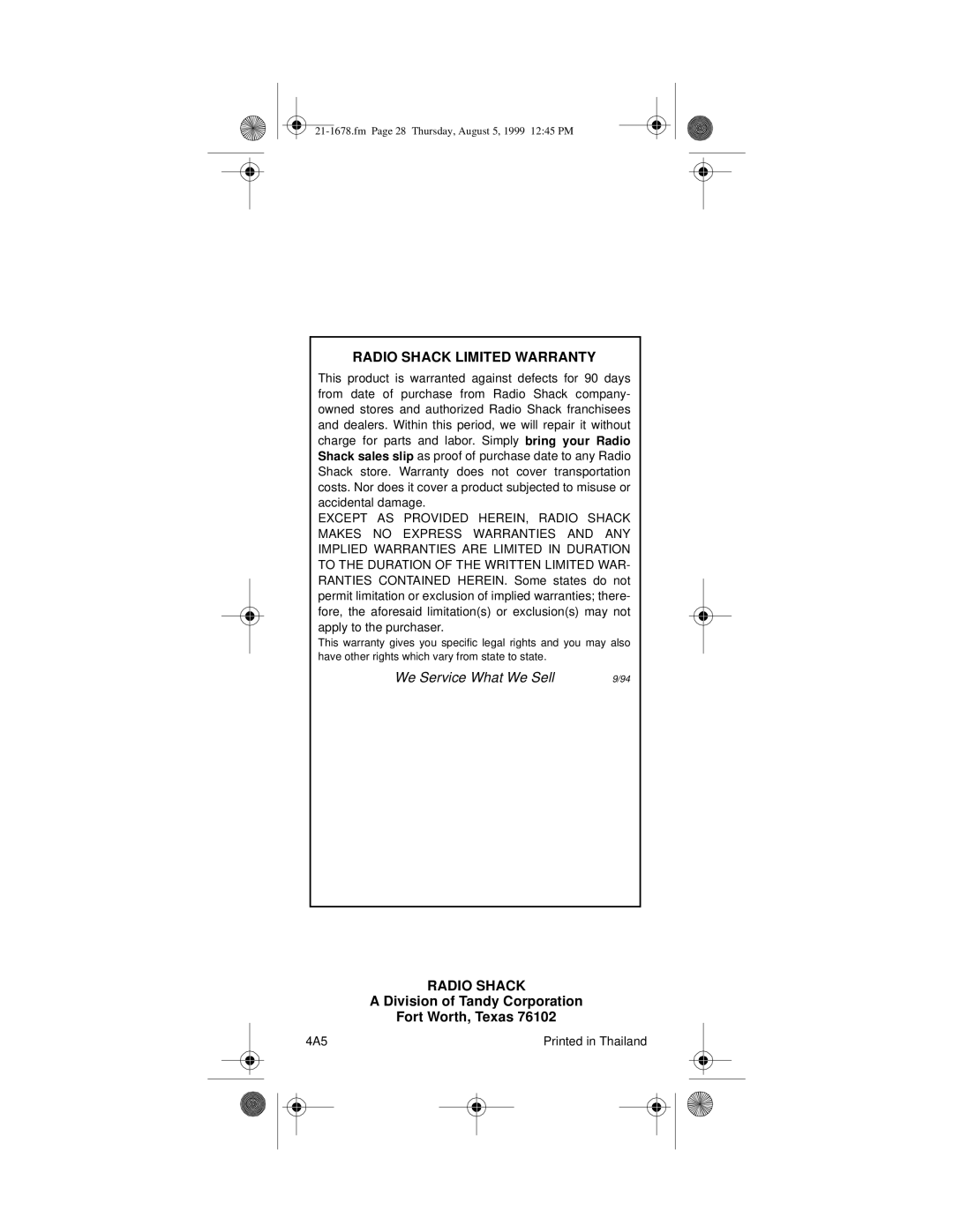 Radio Shack TRC-234 owner manual Radio Shack 