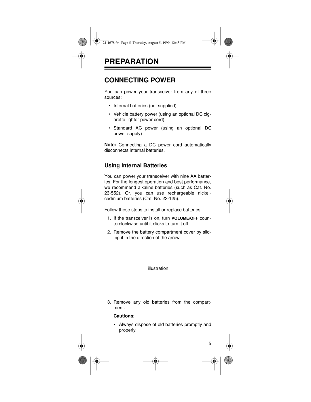 Radio Shack TRC-234 owner manual Preparation, Connecting Power 