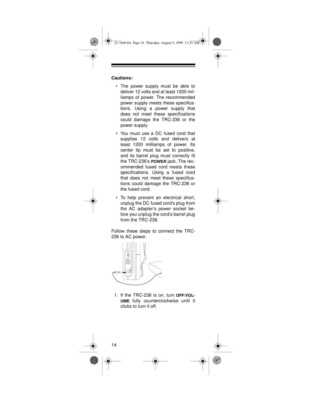 Radio Shack TRC-236 owner manual Thursday, August 5, 1999 1133 AM 