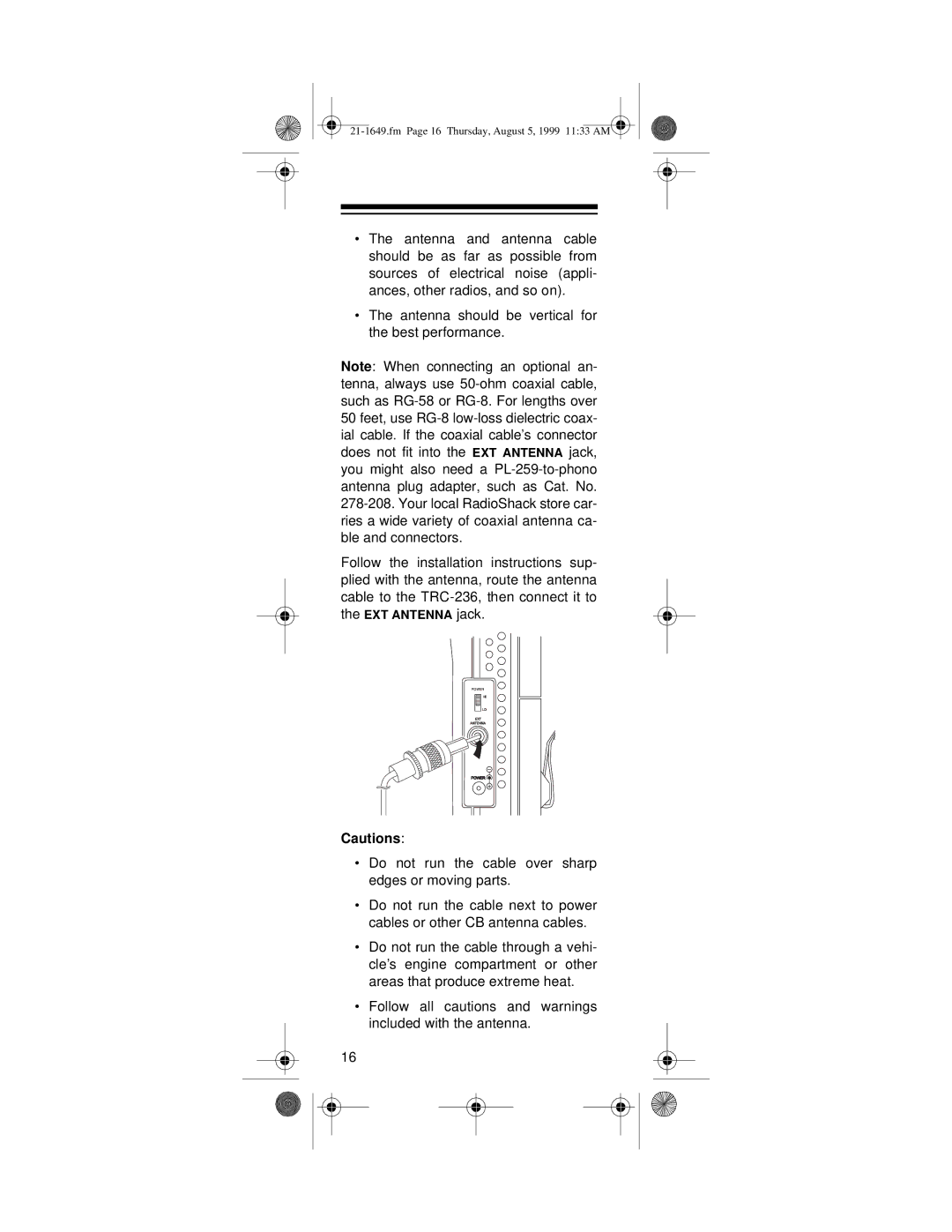 Radio Shack TRC-236 owner manual Thursday, August 5, 1999 1133 AM 