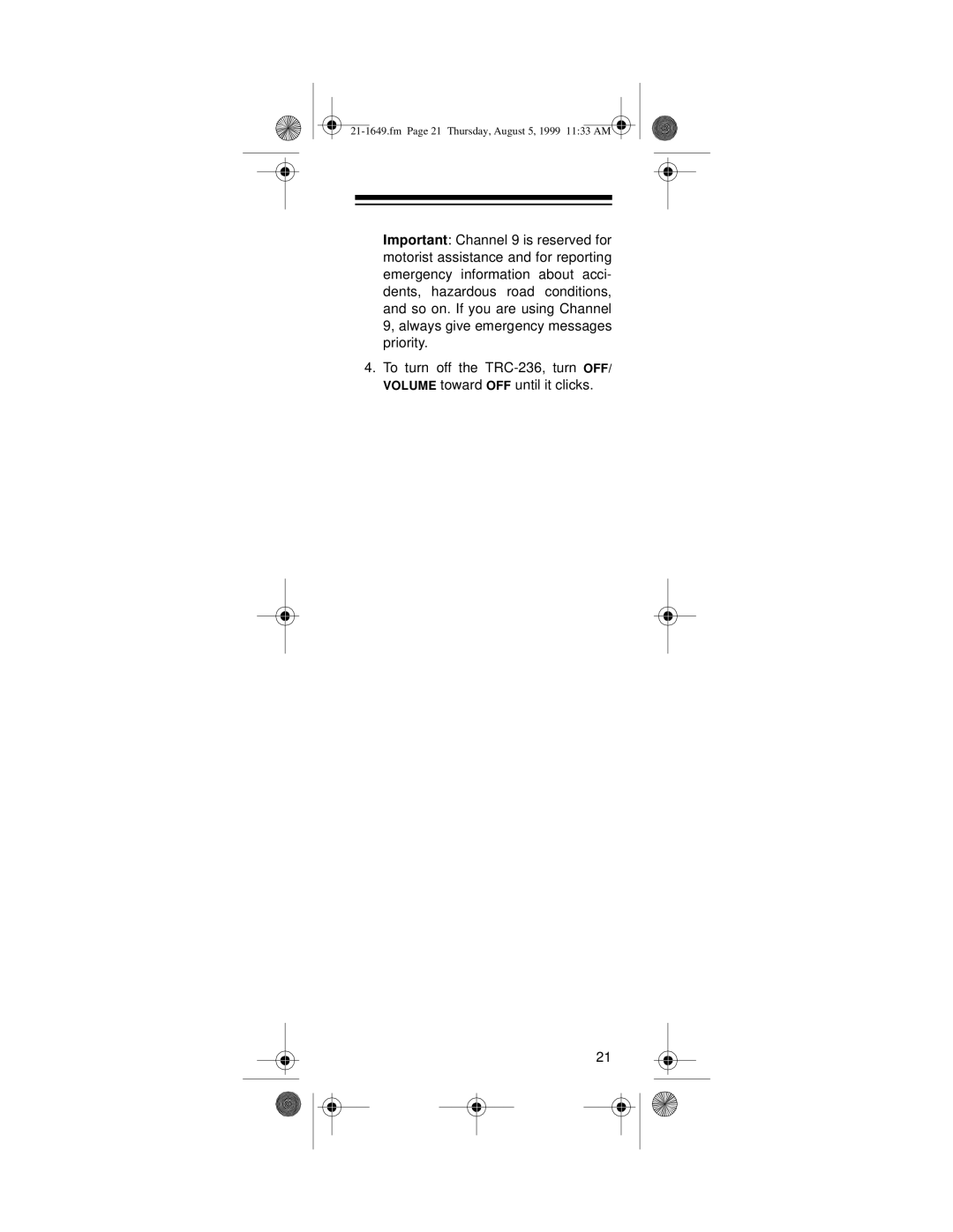 Radio Shack TRC-236 owner manual Thursday, August 5, 1999 1133 AM 