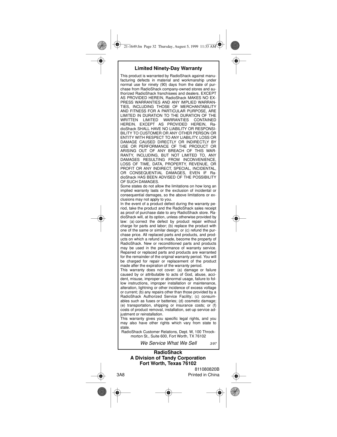 Radio Shack TRC-236 owner manual RadioShack Division of Tandy Corporation 