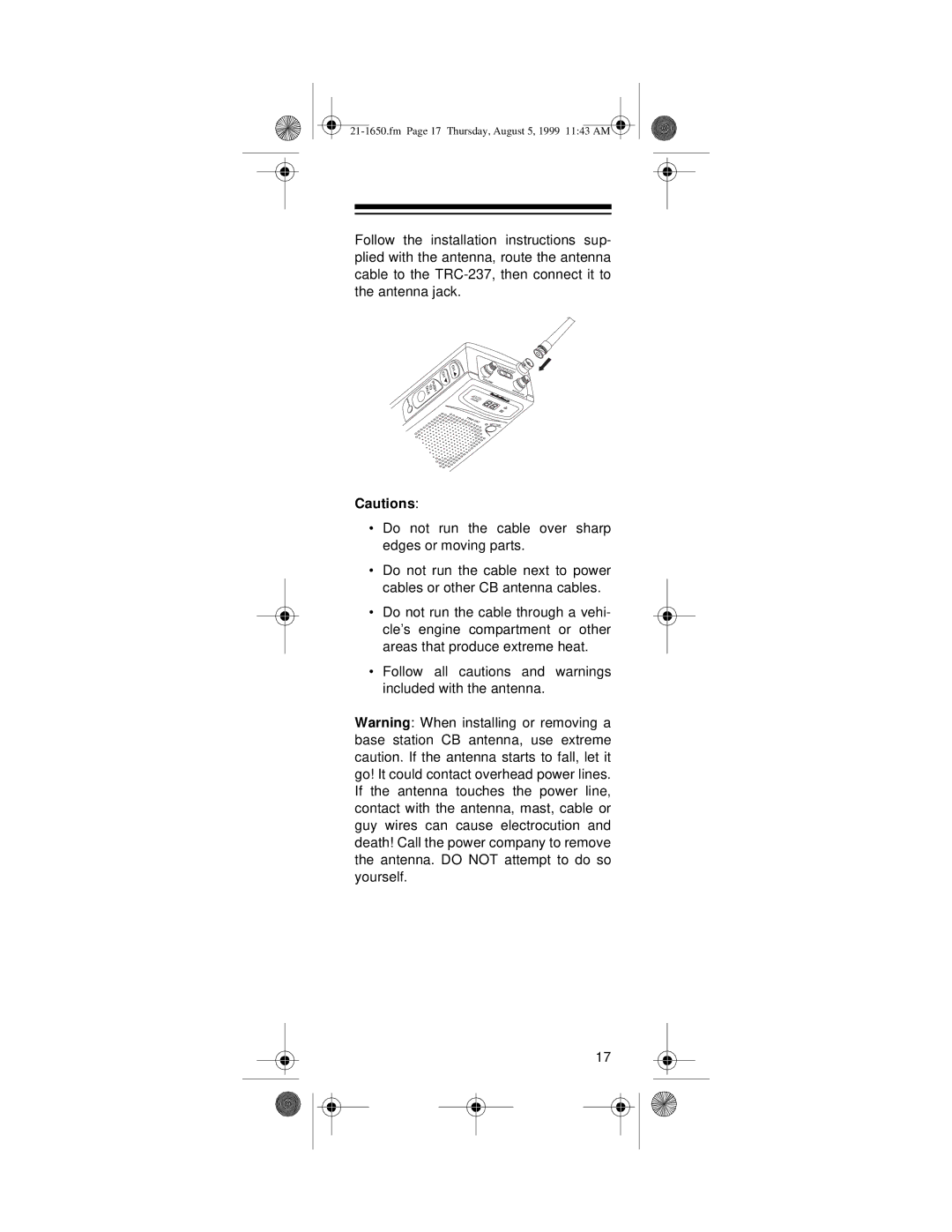 Radio Shack TRC-237 owner manual Thursday, August 5, 1999 1143 AM 