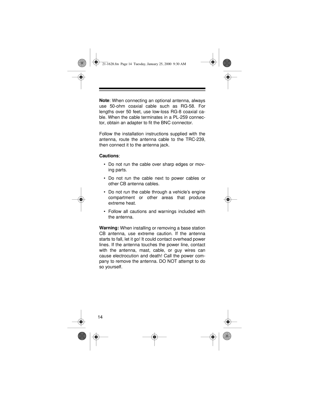 Radio Shack TRC-239 owner manual Fm Page 14 Tuesday, January 25, 2000 930 AM 