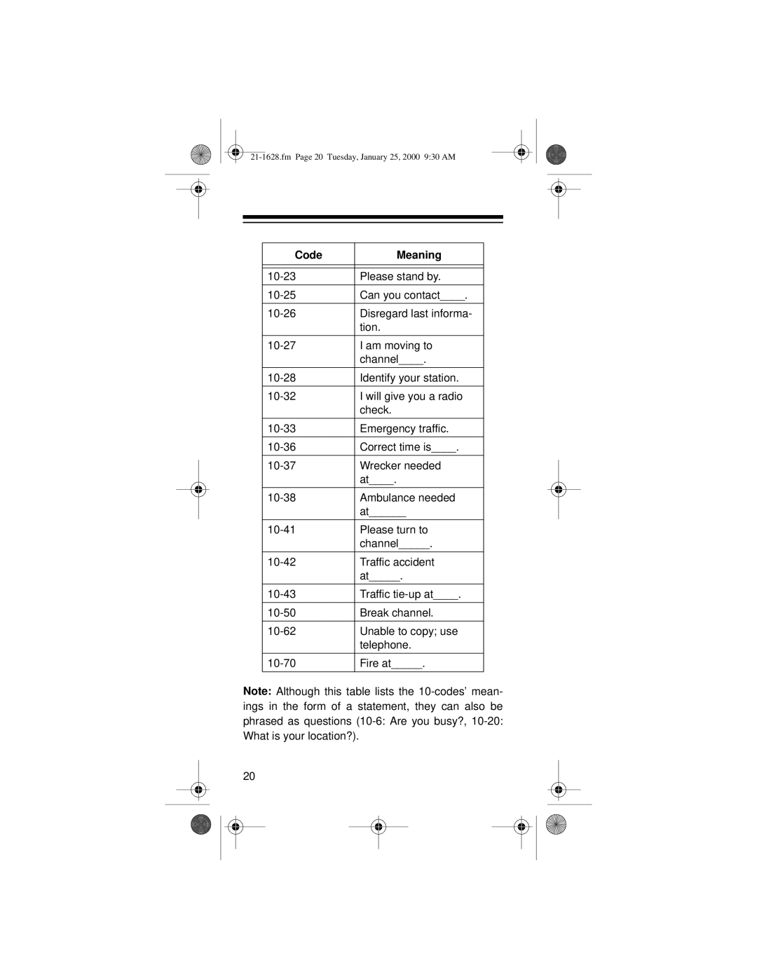 Radio Shack TRC-239 owner manual Fm Page 20 Tuesday, January 25, 2000 930 AM 