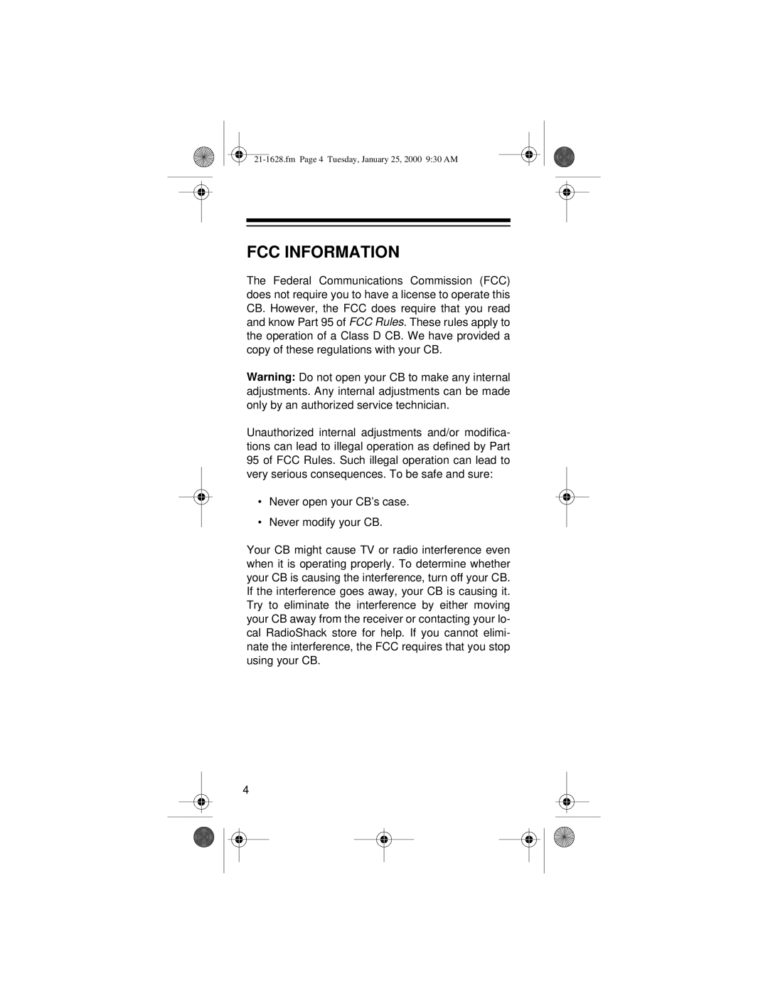 Radio Shack TRC-239 owner manual FCC Information 