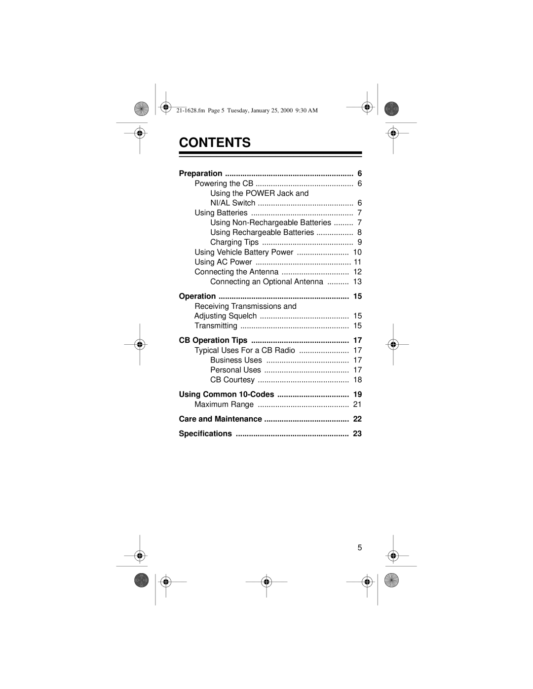 Radio Shack TRC-239 owner manual Contents 