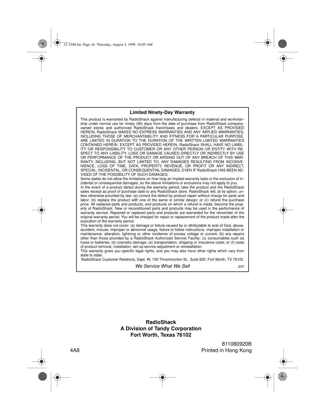 Radio Shack TRC-401 owner manual RadioShack 